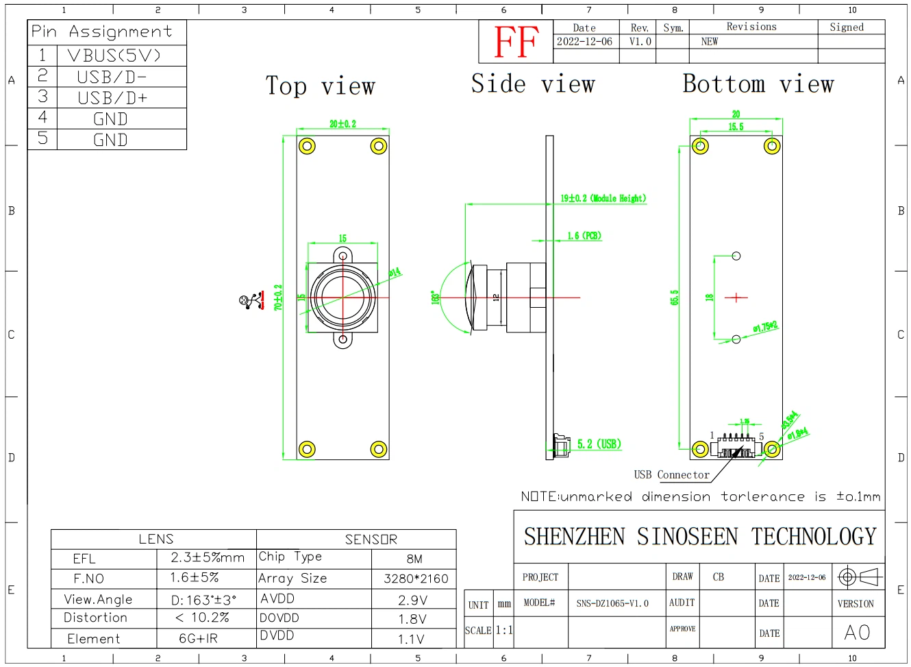 IMX145 USB Camera Module AI embedded structure IMX145 USB Camera Module AI embedded structure